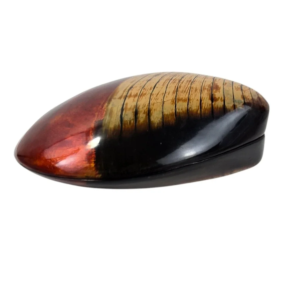 Vintage Large Japanese Wakasa Lacquer Clam Shell Trinket Box 8x8